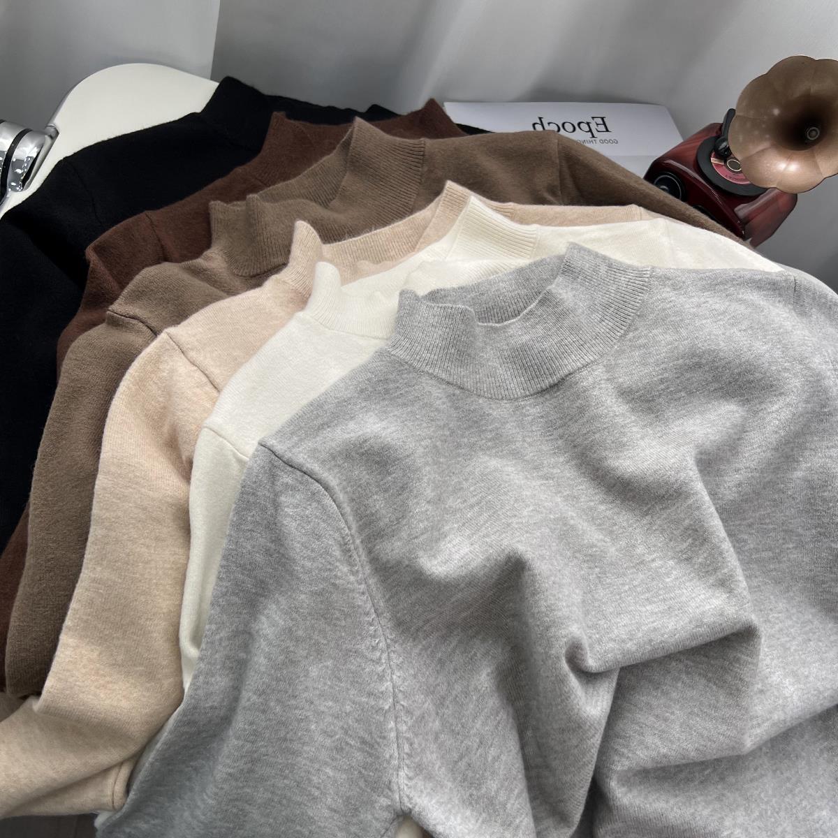 韩版秋冬新软绵半高领针织打底衫女百搭简约纯色温柔小香风内搭潮