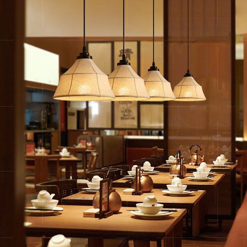 侘寂风餐厅吊灯中古风布艺灯罩饭店火锅店茶楼民宿复古禅意日式灯