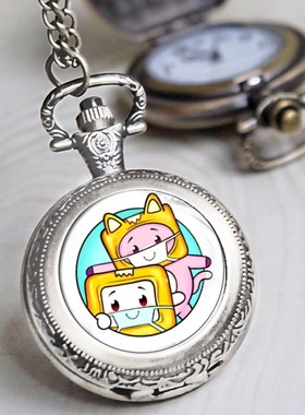 LankyBox卡通周边可爱纸盒人猫咪ins复古翻盖怀表动漫挂表项链表