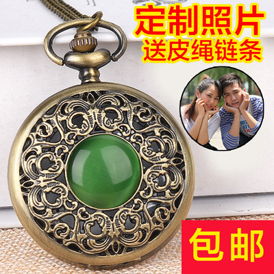 翻盖复古怀表项链男女生学生新款毛衣链挂脖子定制可放照片非机械