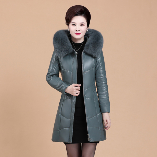 2026新款真皮羽绒服女中长款妈妈皮衣外套加绒加厚冬装毛领皮棉衣