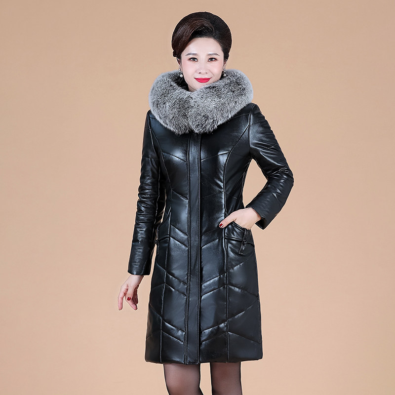 真皮羽绒服女中长款妈妈冬装外套