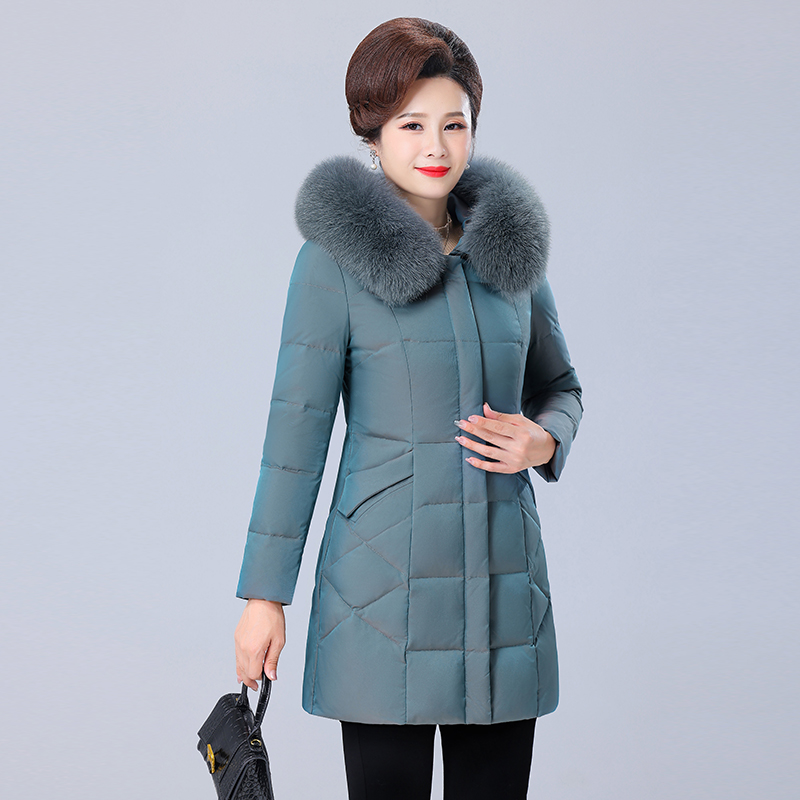 妈妈羽绒服中长款2025新款大毛领上衣加厚冬季女装中老年羽绒外套