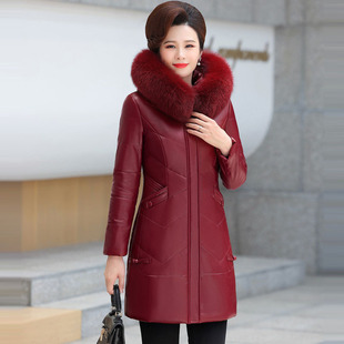 2025冬装新款真皮羽绒服女中长款海宁皮衣加绒加厚妈妈装皮草外套