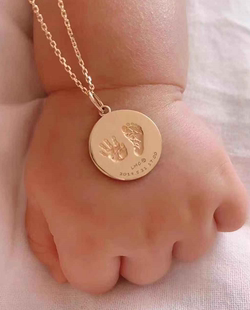 婴儿手脚印 宝宝手脚印 宝宝硬币项链 个性定制纯18K