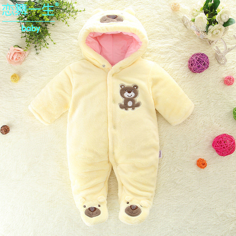 婴儿连体衣服冬季新生儿男女宝宝加厚棉衣珊瑚绒哈衣秋冬装外出服