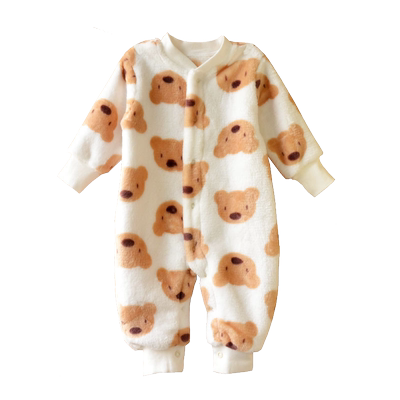 婴儿睡衣加厚法兰绒连体衣服0岁3男女宝宝1秋冬装6冬季哈衣外出服