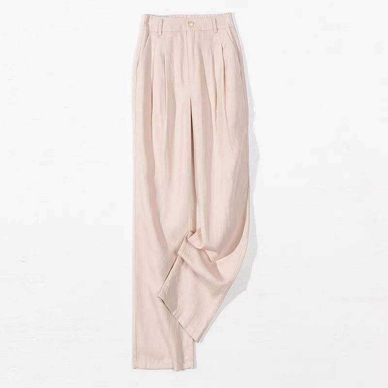 抗皱天丝亚麻阔腿裤女夏季薄款2023新款休闲宽松垂感透气直筒长裤