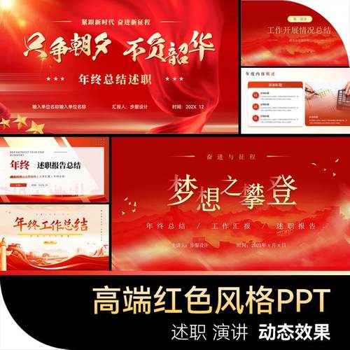 红色主题高端大气PPT模板动态动画述职演讲工作汇报总结模版