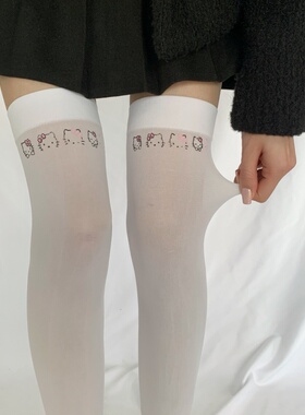 甜美可爱猫咪表情印花过膝袜二次元丝袜少女天鹅绒长筒袜JK小腿袜