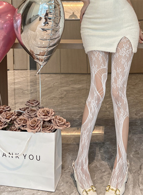 性感黑丝网袜破洞镂空Y2K纯欲日系洛丽塔玫瑰花连裤暗黑色朋克女