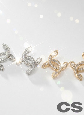 CSS奢华镶钻C字母耳钉金色密镶仿水晶耳坠时尚高级感珠宝饰品 003