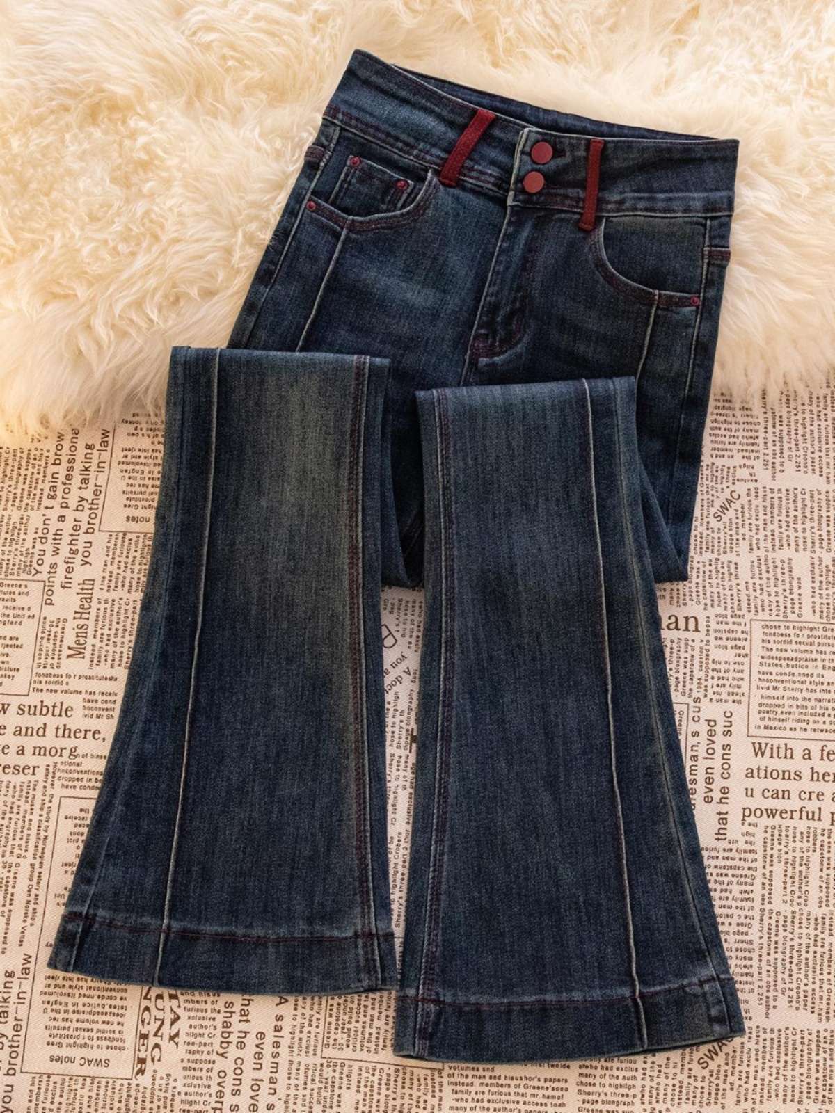 微喇牛仔裤女春秋2025年新款高腰显瘦修身加绒小个子设计感喇叭裤