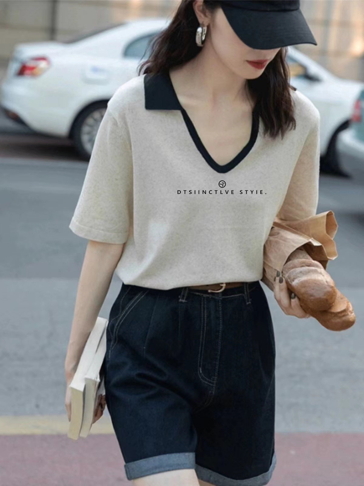 冰丝翻领短袖T恤女士夏季薄款大码宽松气质POLO领针织衫半袖上衣