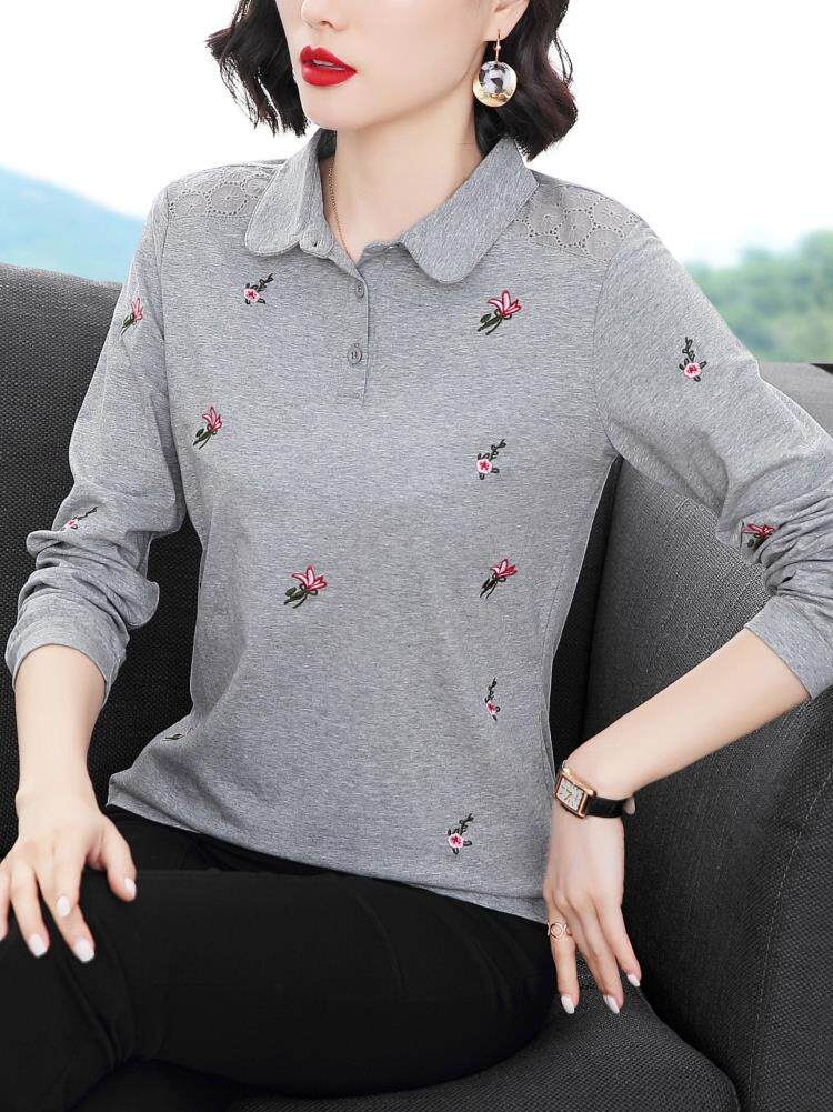 纯棉长袖t恤女士春秋薄款2025新款修身显瘦polo衫减龄洋气上衣女