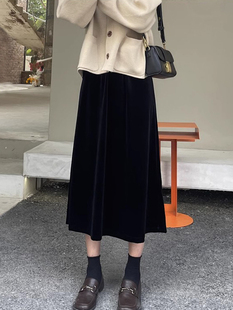 金丝绒半身裙女秋冬大码新款高腰A字垂感显瘦中长款胖mm直筒裙子