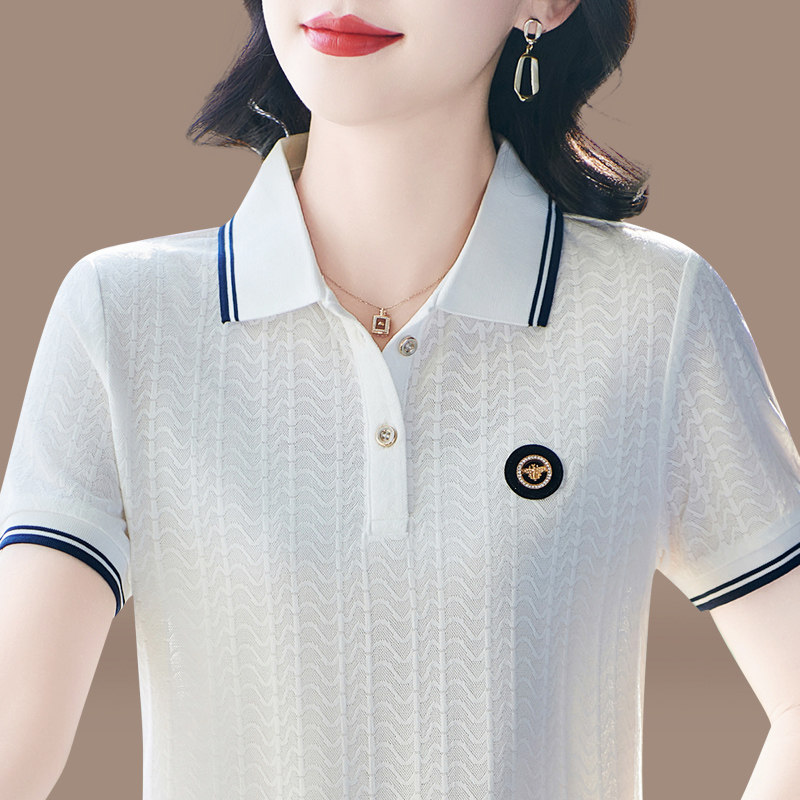 翻领短袖t恤女士夏季2026新款时尚宽松显瘦减龄POLO衫休闲上衣女