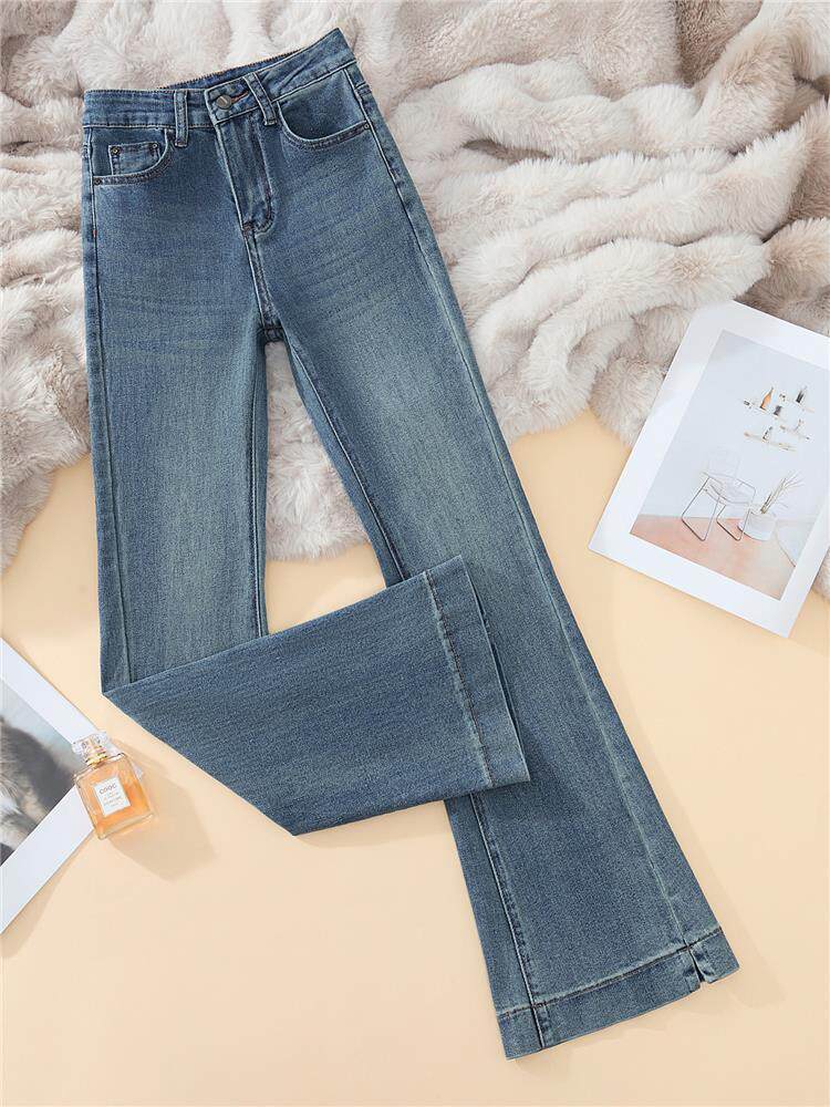 微喇牛仔裤女春秋2025年新款高腰小个子九分喇叭裤拖地开叉马蹄裤