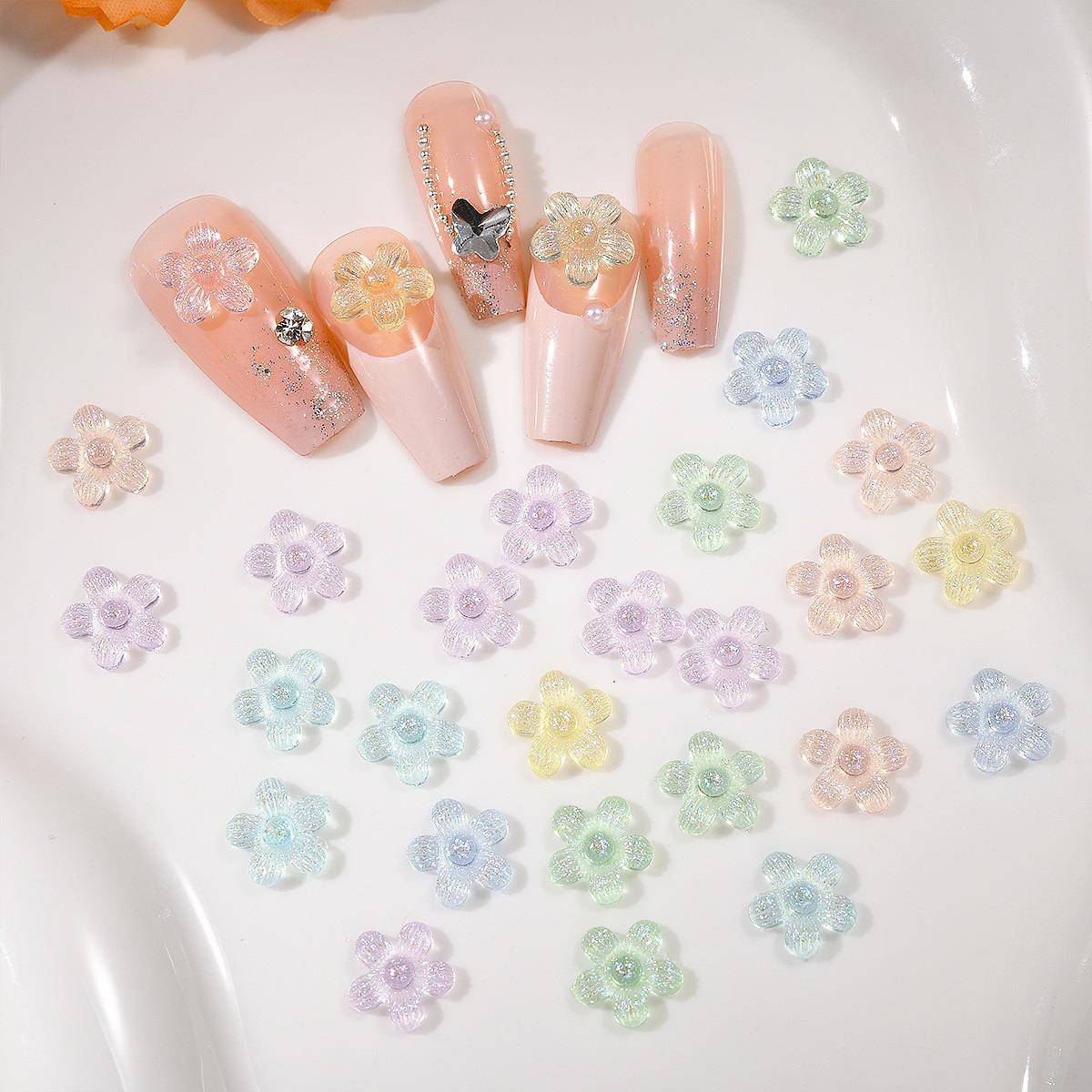 网红新品花朵美甲饰品冰透细闪小花穿戴甲指甲装饰品
