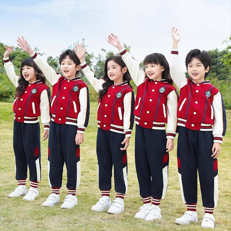 幼儿园园服红色儿童运动会套装小学生校服表演服团体棒球服春季新