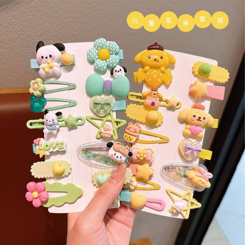 儿童网红发饰套装女童流沙侧边刘海夹子小女孩卡通碎发边夹14件套