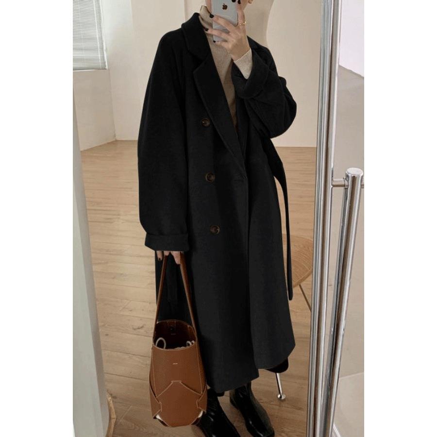 高级感韩系大衣2024新款春秋季中长款赫本风高级感可爱毛呢外套女