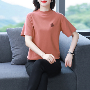 欧洲站女装2025新款欧货纯棉砖红色t恤女短袖打底衫半袖体恤夏女