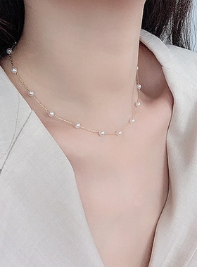 迷人饰品 新款透明小球球金属项链时尚个性走秀闪耀锁骨链颈链女