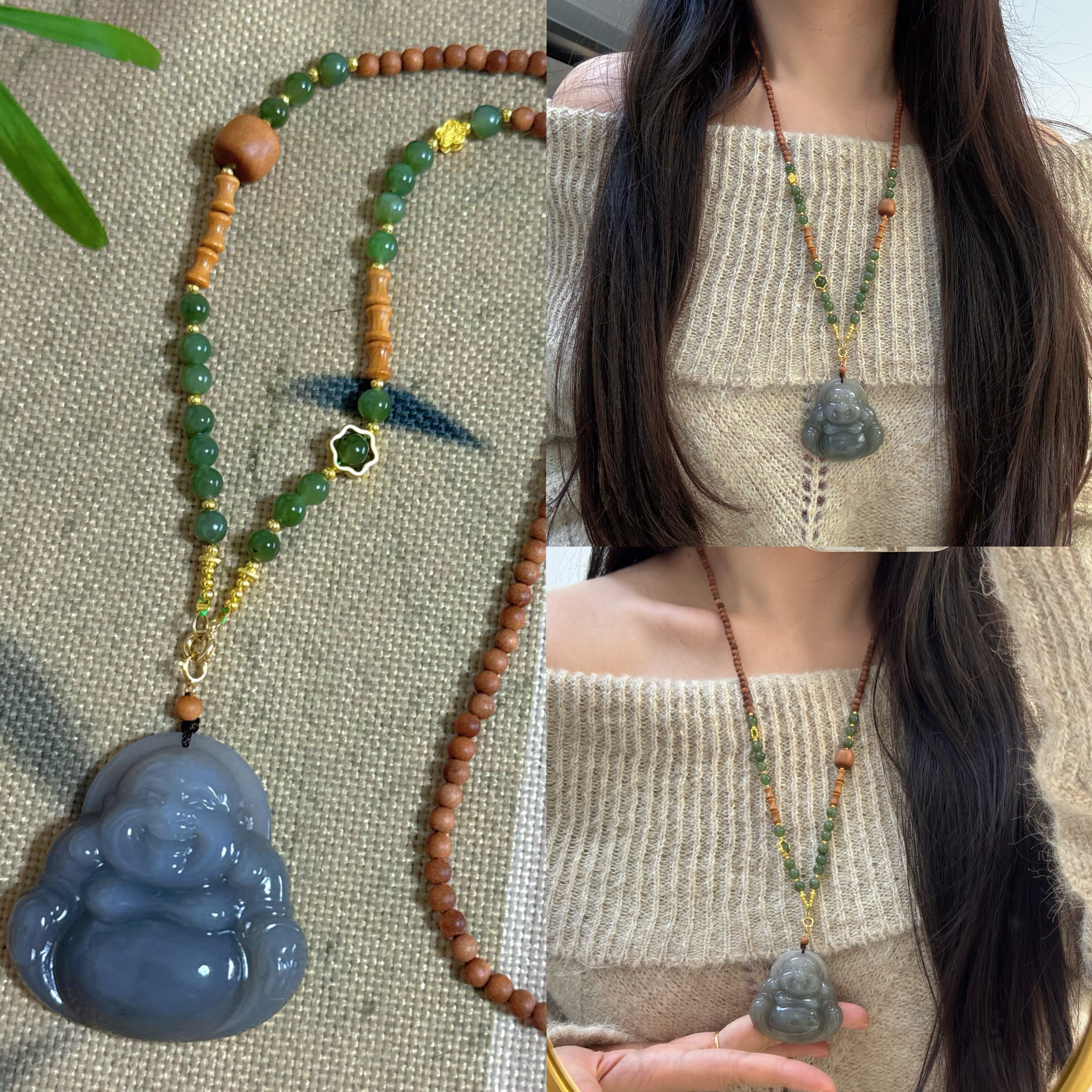 乐乐佛 | 天然和田玉烟紫大点位50mm佛公吊坠赠毛衣链