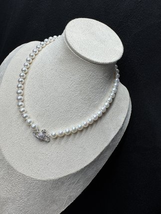 天然淡水珍珠项链无核近正圆7mms925银土星项链高品质