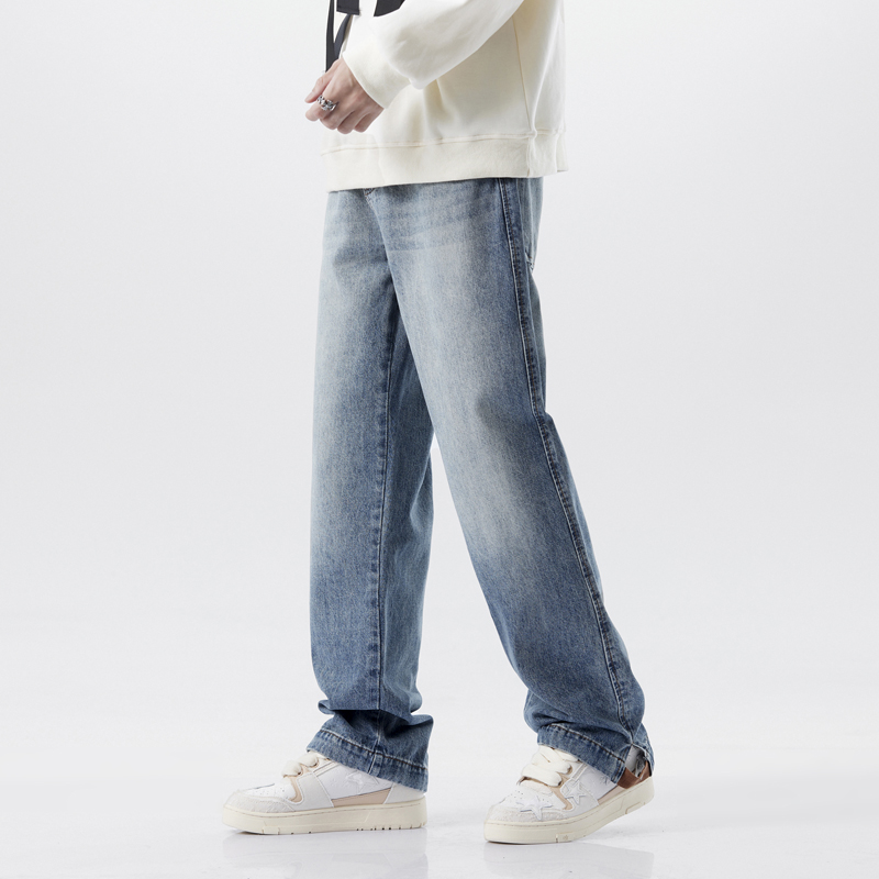 【KNIS】2024新款美式渐变水洗阔腿牛仔裤大码宽松直筒垂感长裤子