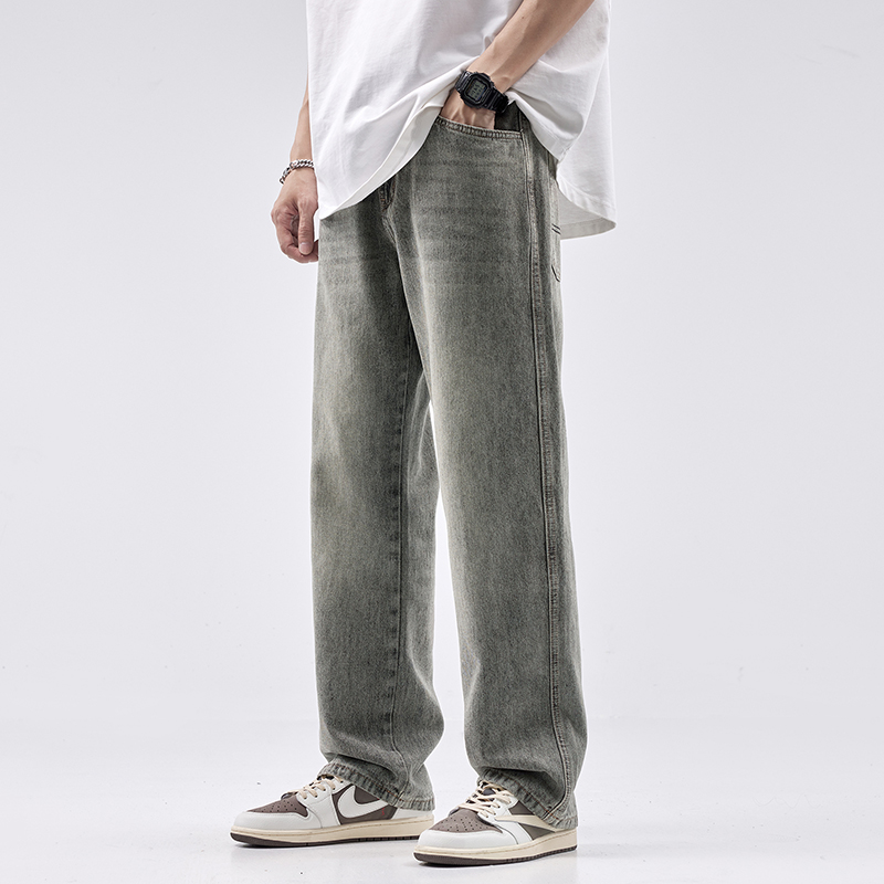 【KNIS】大码无弹阔腿男士牛仔裤宽松休闲复古潮直筒百搭长裤