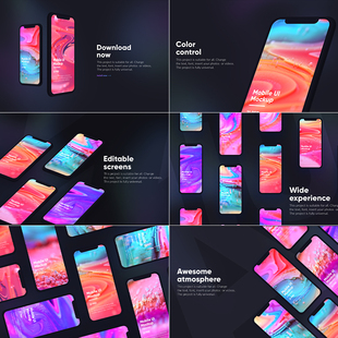 APP交互界面UI设计作品集效果图展示贴图样机PSD素材等距手机模型