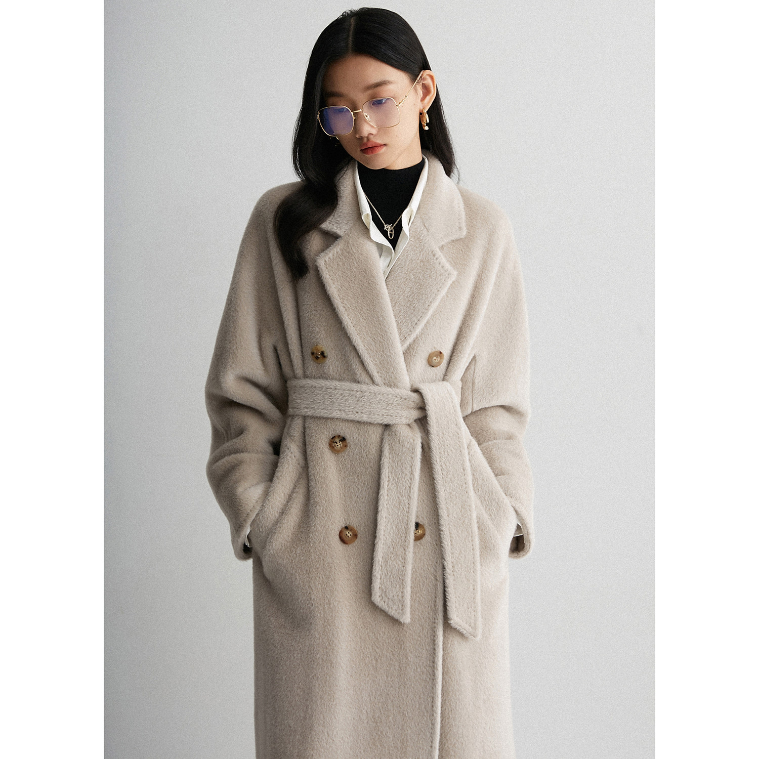 秘鲁t0p级限量100%alpaca 经典101801双排扣苏力大衣