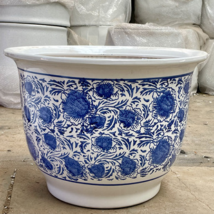 超大花盆陶瓷花缸铁树发财树花盆大厅落地陶瓷花盆青花瓷特大花盆