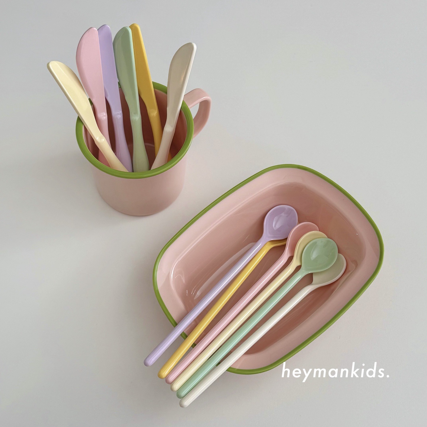 heymankids｜韩国awaken马卡龙色西餐面包黄油刀长柄搅拌勺咖啡勺