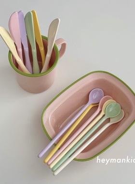 heymankids｜韩国awaken马卡龙色西餐面包黄油刀长柄搅拌勺咖啡勺