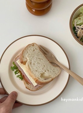 heymankids｜韩国awaken棕色边沙拉碗长方形碗圆盘厨房餐具野餐