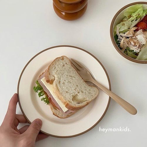 heymankids｜韩国awaken棕色边沙拉碗长方形碗圆盘厨房餐具野餐