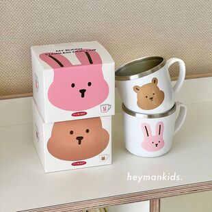 heymankids|韩国儿童不锈钢水杯马克杯双层保温宝宝可爱漱口杯