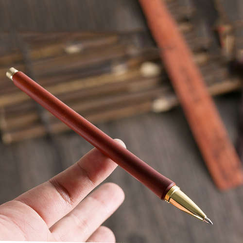 九千年黄铜笔帽红木质签字笔金属