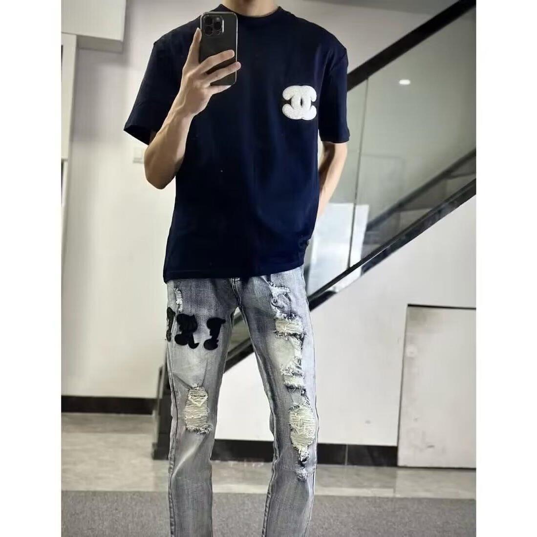 童装水洗做旧破洞牛仔裤刺绣字母高街休闲中大童百搭修身学生长裤