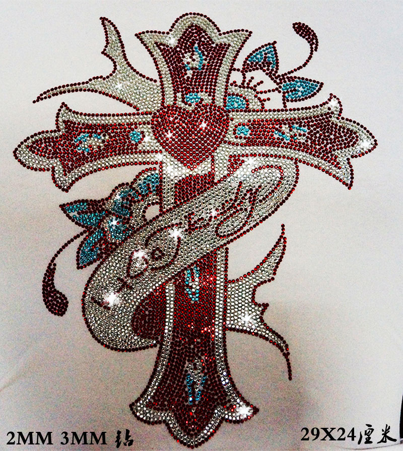 新款十字架烫钻图贴个性水钻DIY