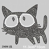 闪亮黑白猫烫钻图案 烫钻烫图 厂家直销DIY水钻服装 饰品T恤羊毛衫