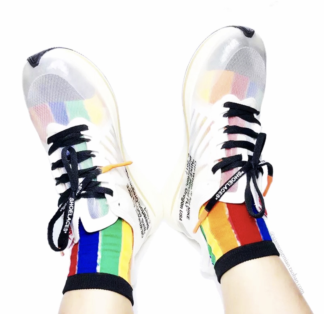 韩国彩虹袜夏季透明薄款袜子女rainbow socks彩色条纹短丝袜