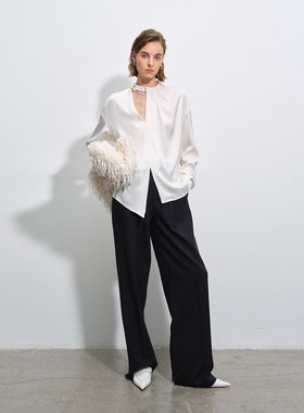 APARALLEL 2025早秋金属装饰镂空醋酸不对称下摆长袖衬衫