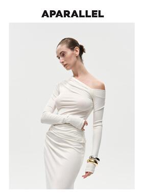 APARALLEL 2025春夏新款斜领长袖T恤女设计感轻奢高级感小众上衣