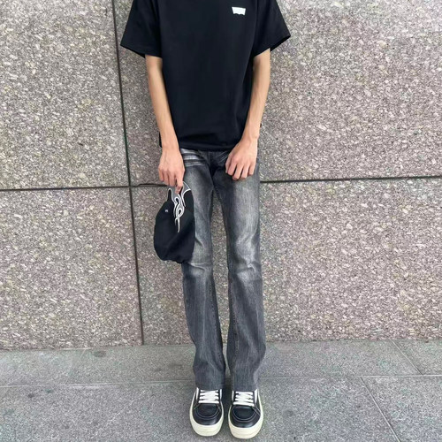 海王日记水洗黑灰517微喇牛仔裤