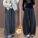 加绒加厚休闲阔腿裤女冬季新款显瘦百搭高腰直筒保暖弯刀裤长裤子