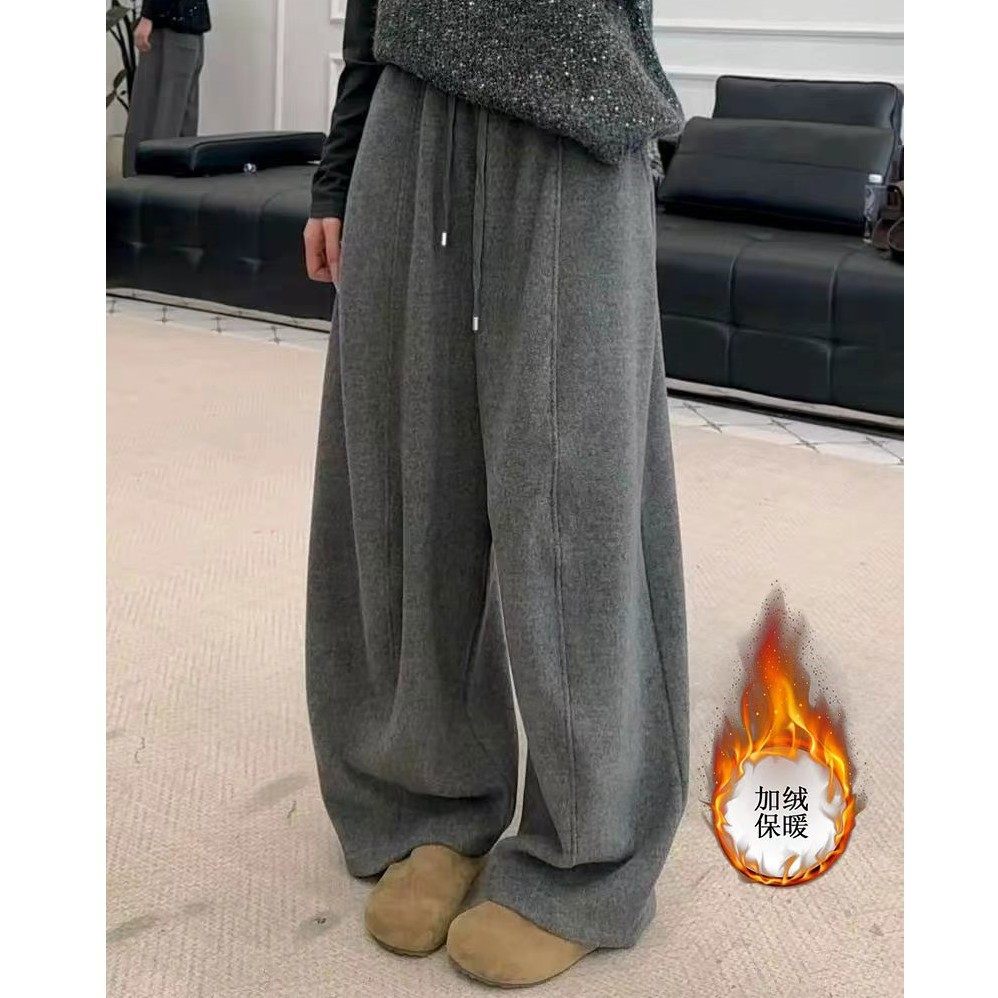 加绒加厚弯刀慵懒风裤子女2025冬季新款休闲高腰显瘦垂感运动卫裤